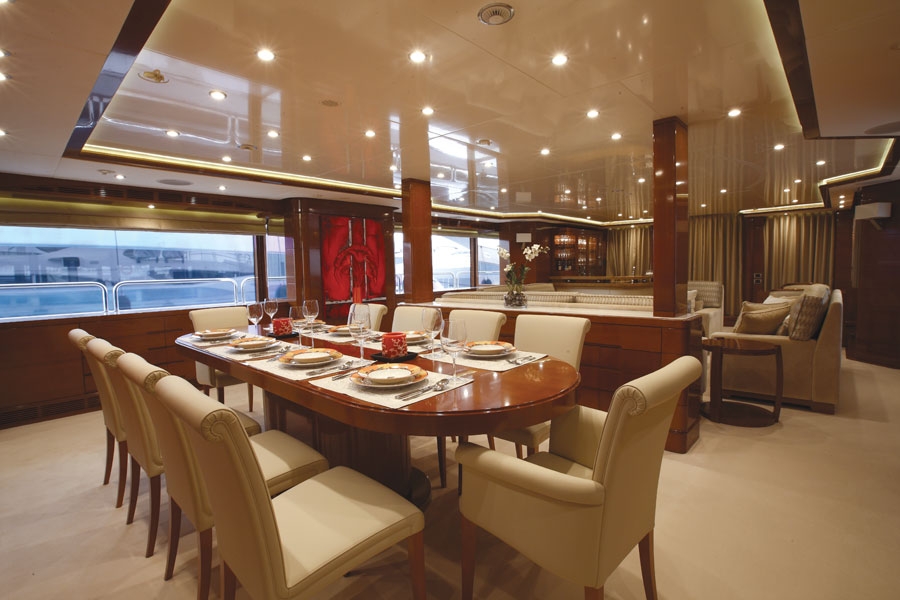 Harmony III Yacht Charter main deck dining area