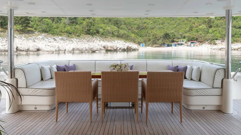 Tirea yacht charter aft deck dining