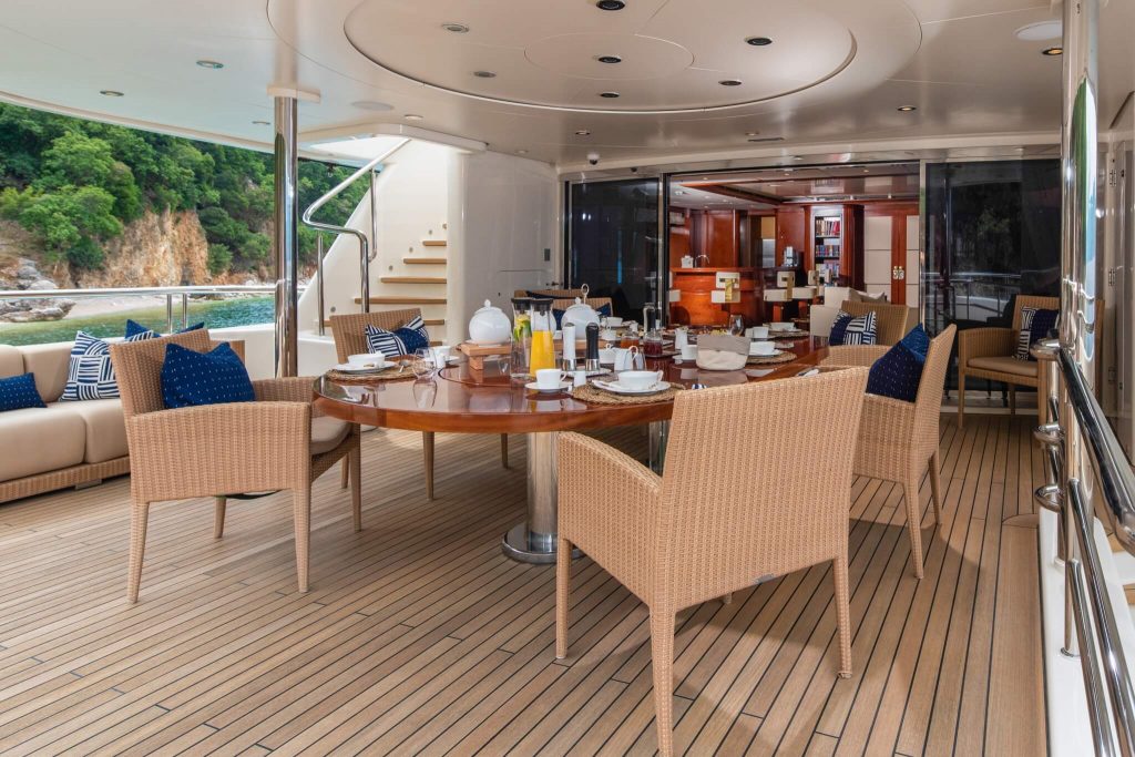 Tirea yacht charter bridge deck dining & lounge