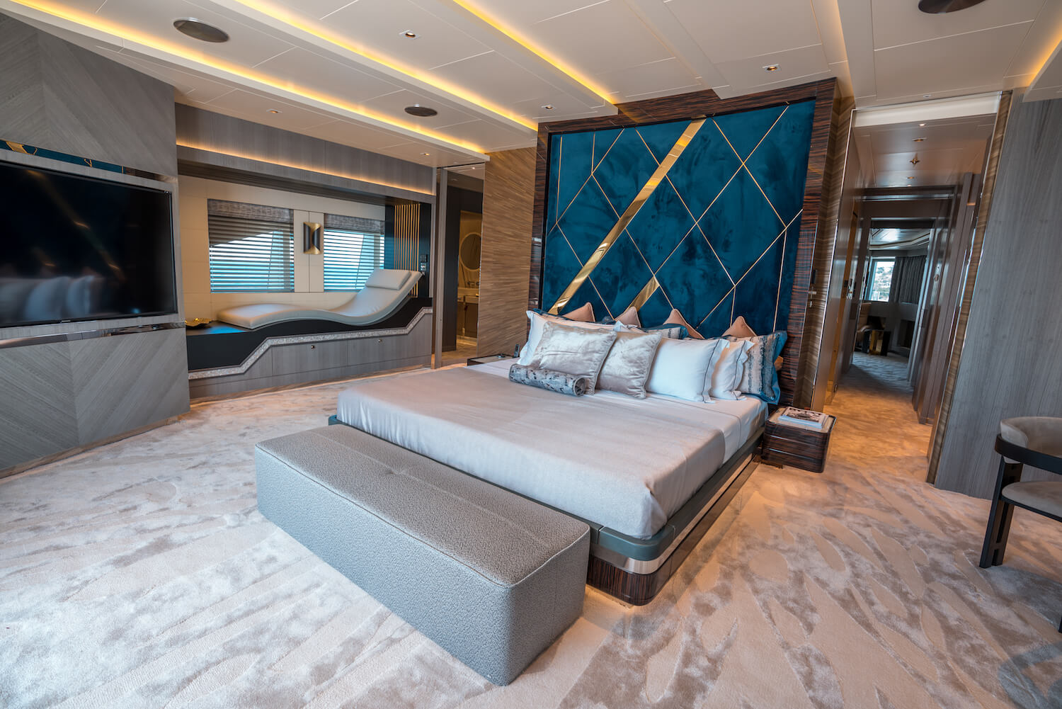 superyacht cabin with a king size bed