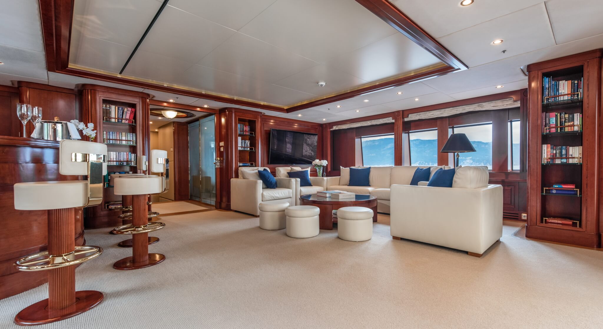 Yacht interior with strong wood elements