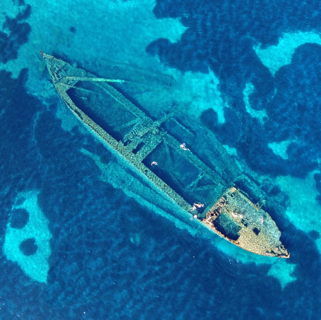 sunken ship aerial view