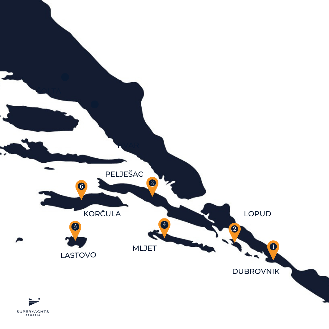 Yacht Charter in Dubrovnik cruising map