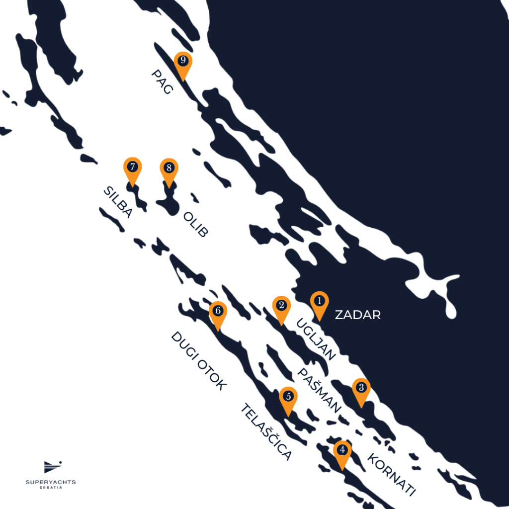 Yacht Charter in Zadar SuperYachts Croatia map