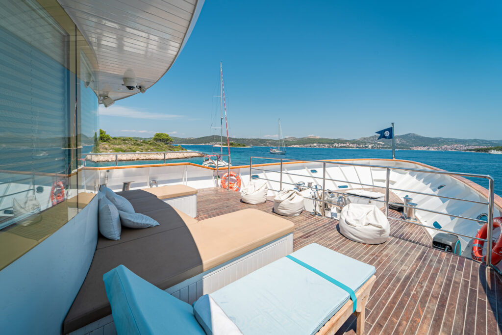 riva yacht charter front sunbathing area