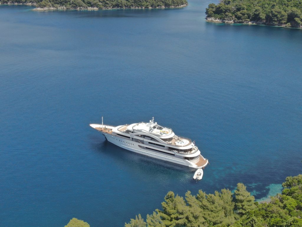 anthea yacht charter aerial view