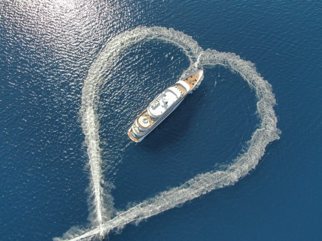 anthea yacht charter jet ski making a heart shape in sea