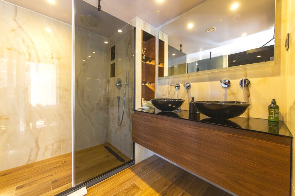 anthea yacht charter en suite bathroom with a double sink