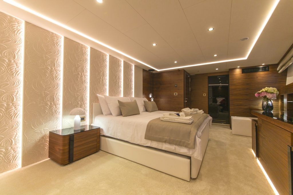 anthea yacht charter bed in the vip stateroom