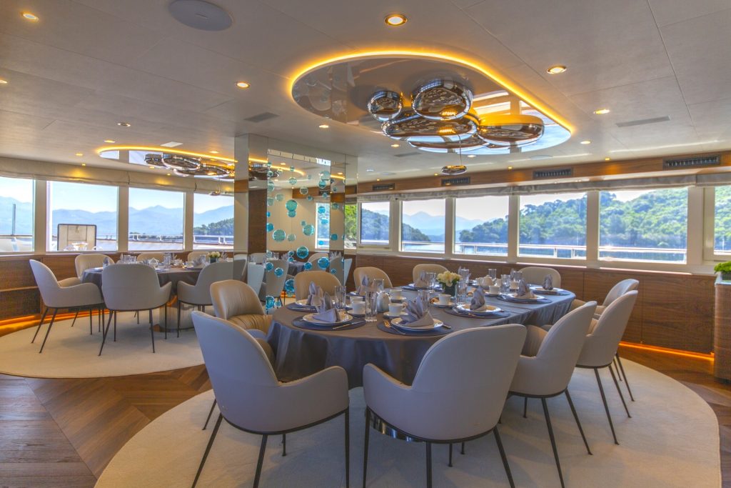 anthea yacht charter two dining tables in the salon area