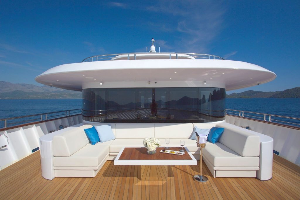 anthea yacht charter front deck lounge area