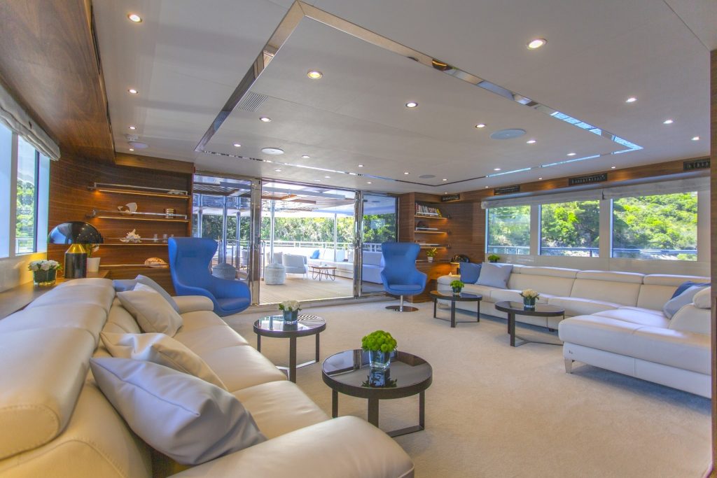 anthea yacht charter salon with sofas and coffee tables