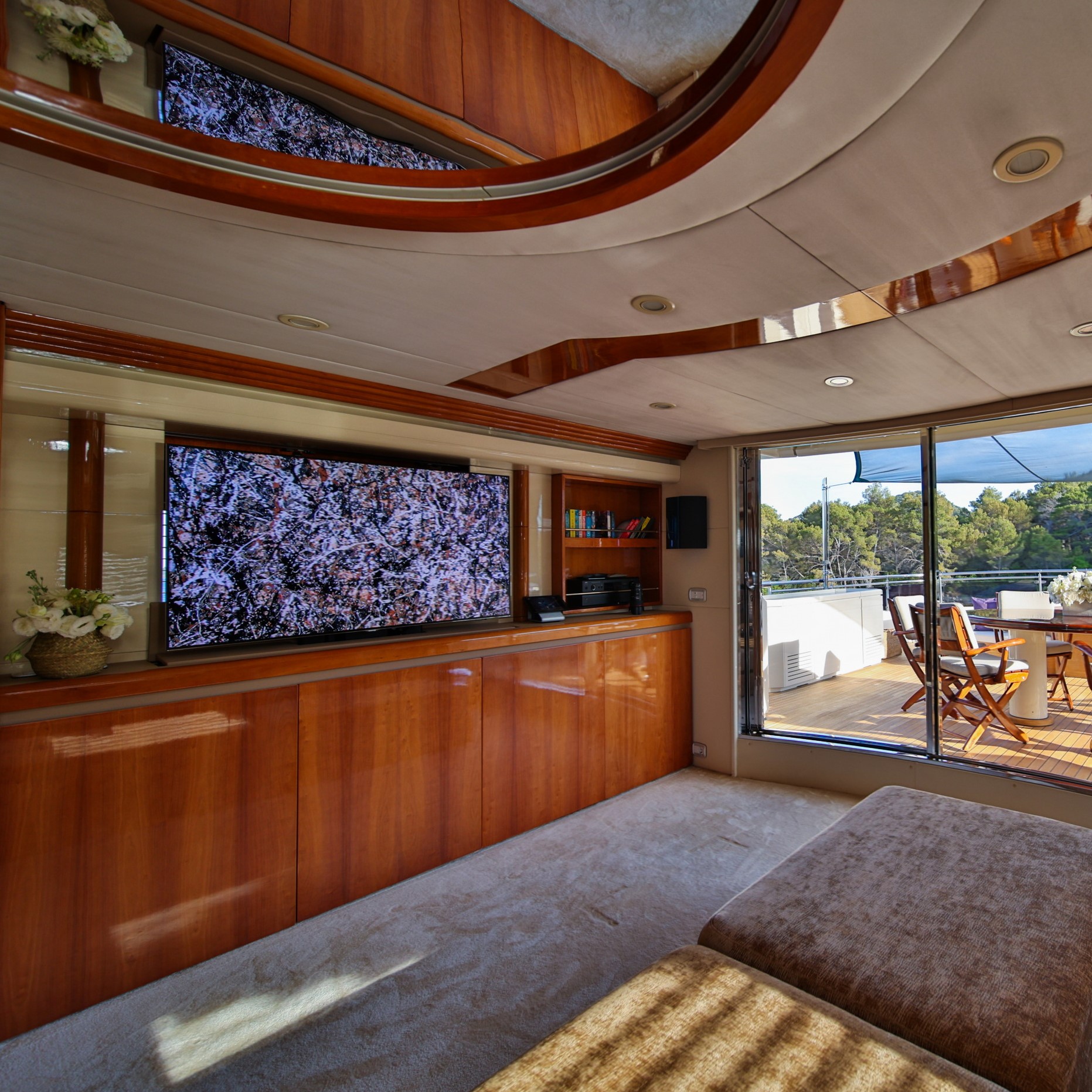 family yacht vacation skylounge with a tv