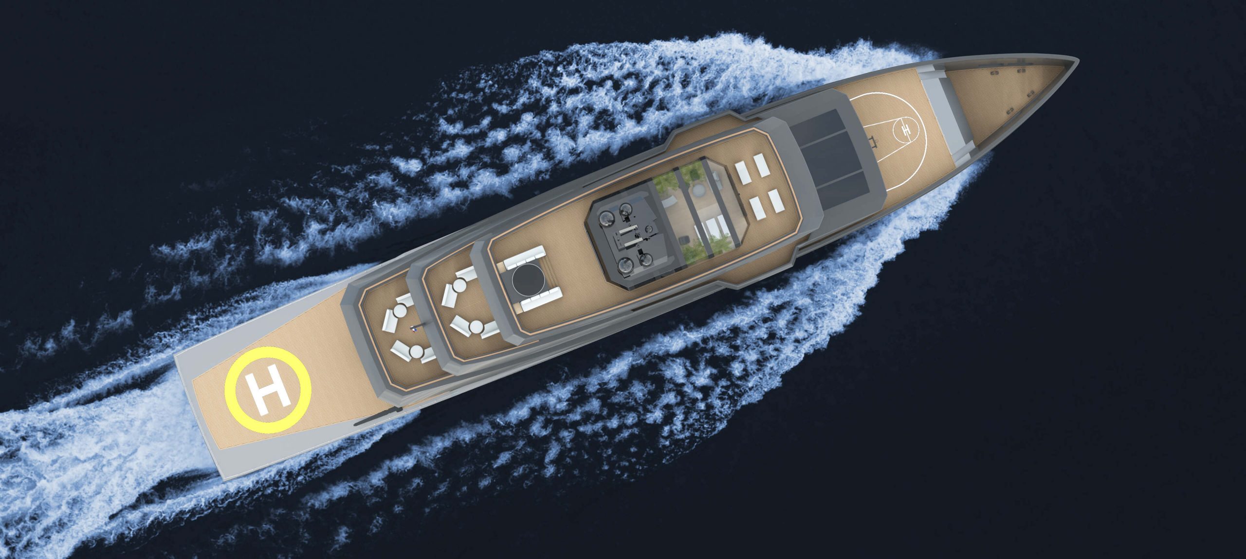 top down view of a yacht render made by yacht designer