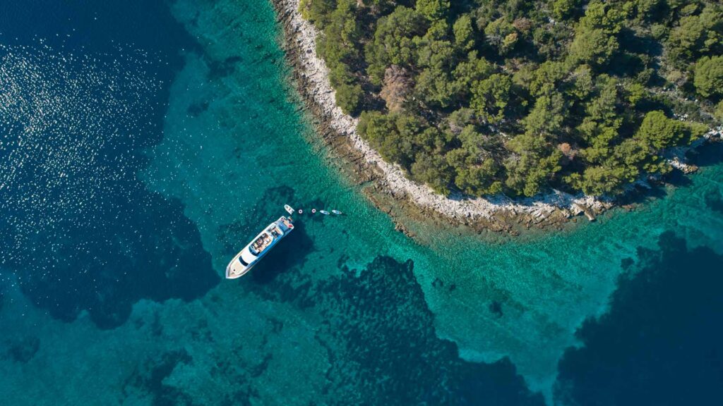 top down view of the yacht in adriatic sea