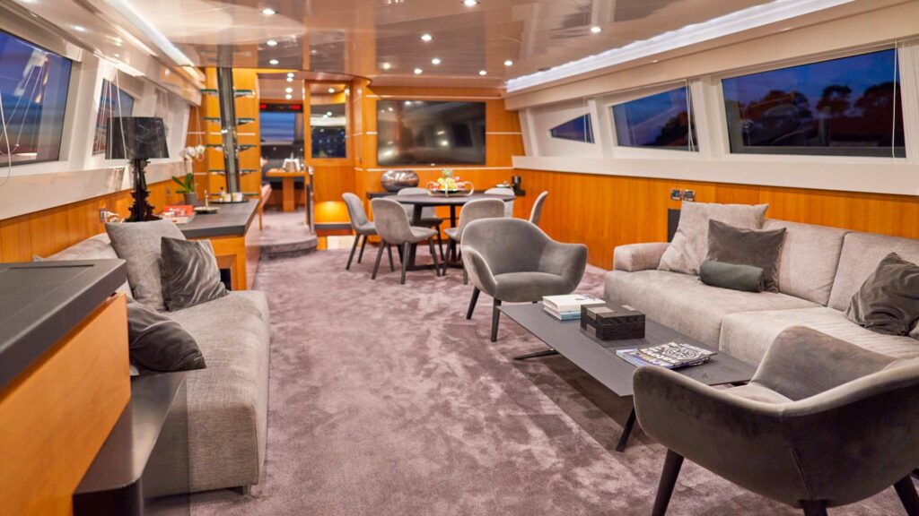 indoor salon in a yacht, sofas and chairs