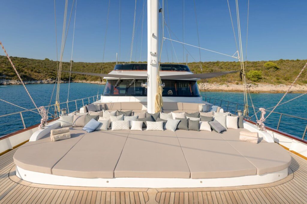 large sunbathing area with pillows onboard lady gita yacht