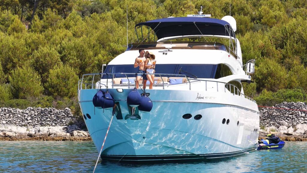 guests on the bow area onboard insieme yacht charter