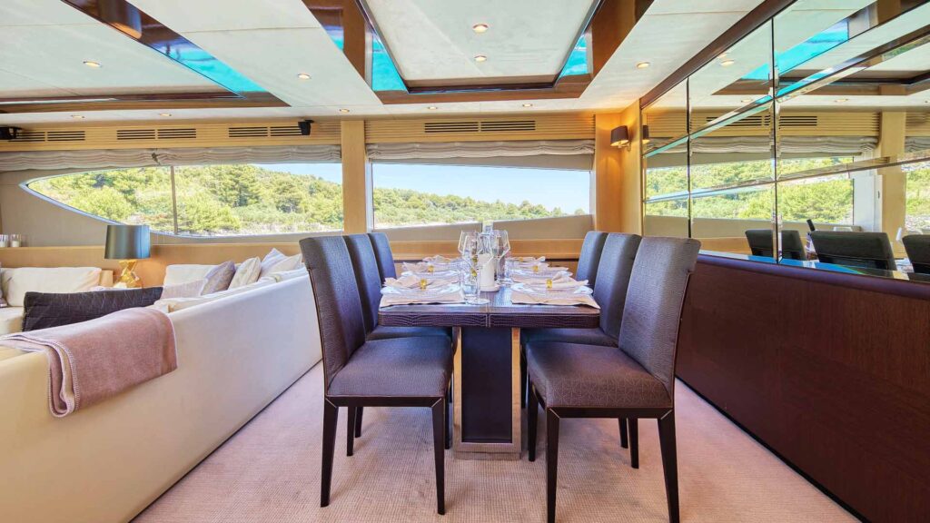 insieme yacht charter indoor dining table