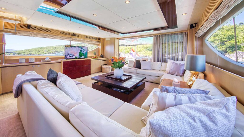 insieme yacht charter main deck salon with tv
