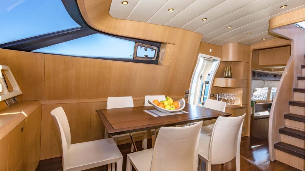 hope i yacht charter indoor dining table