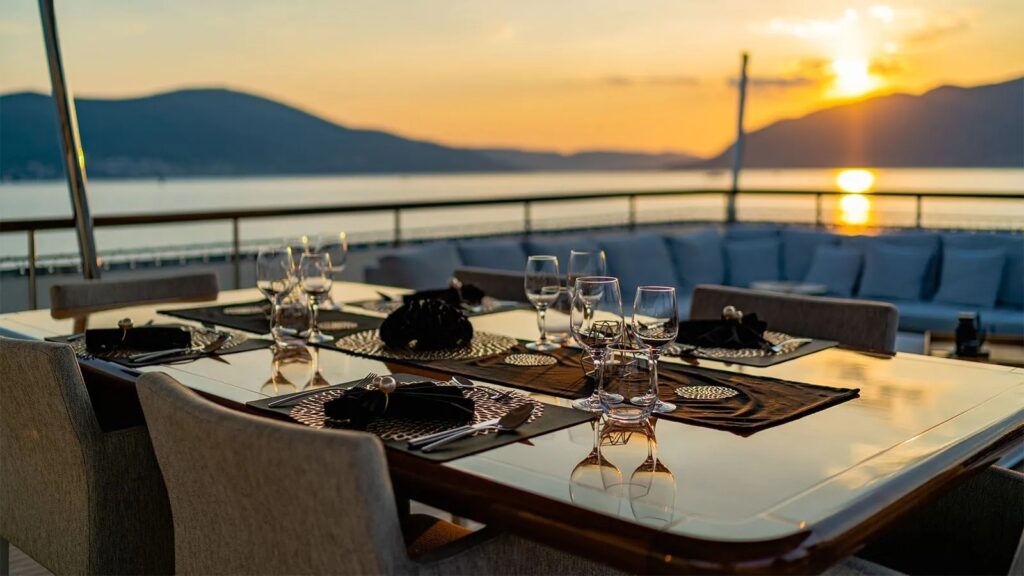 valentina ii yacht charter dinner setup