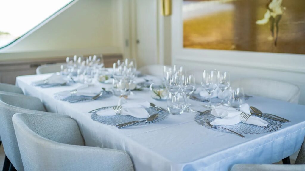 valentina ii yacht charter indoor dining table