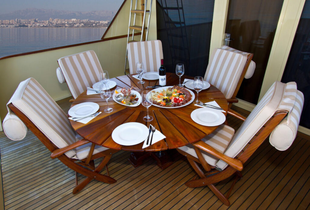 auriane yacht charter aft deck dining