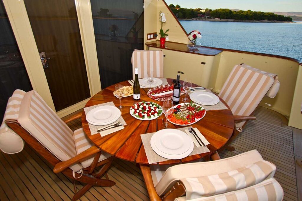 auriane yacht charter dining table