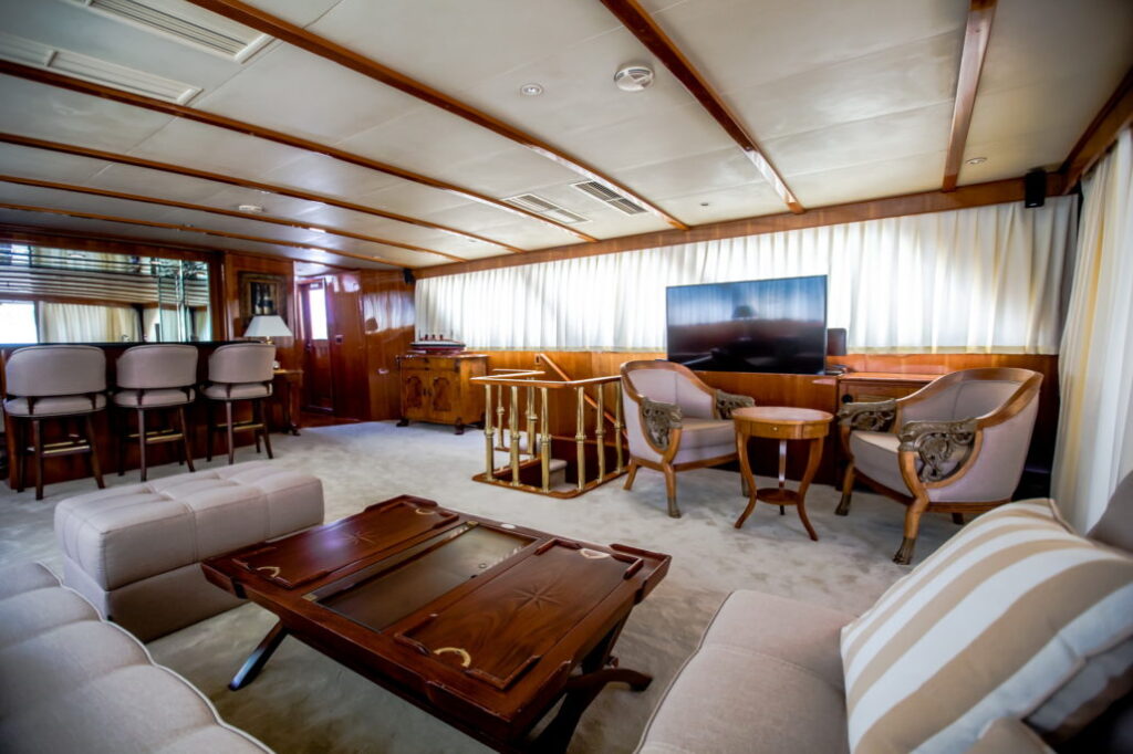 auriane yacht charter tv in the salon
