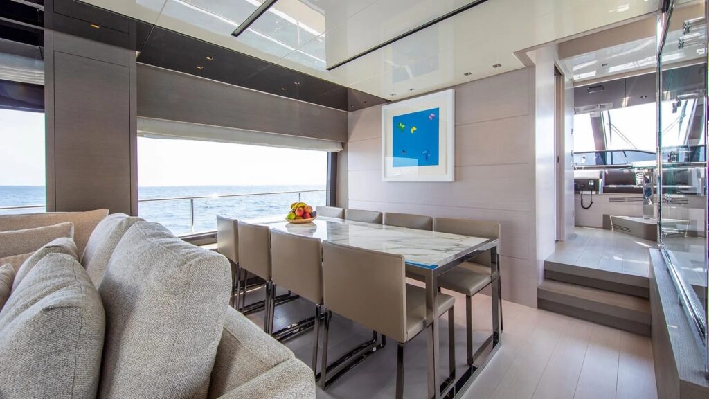 balance yacht charter main deck dining area