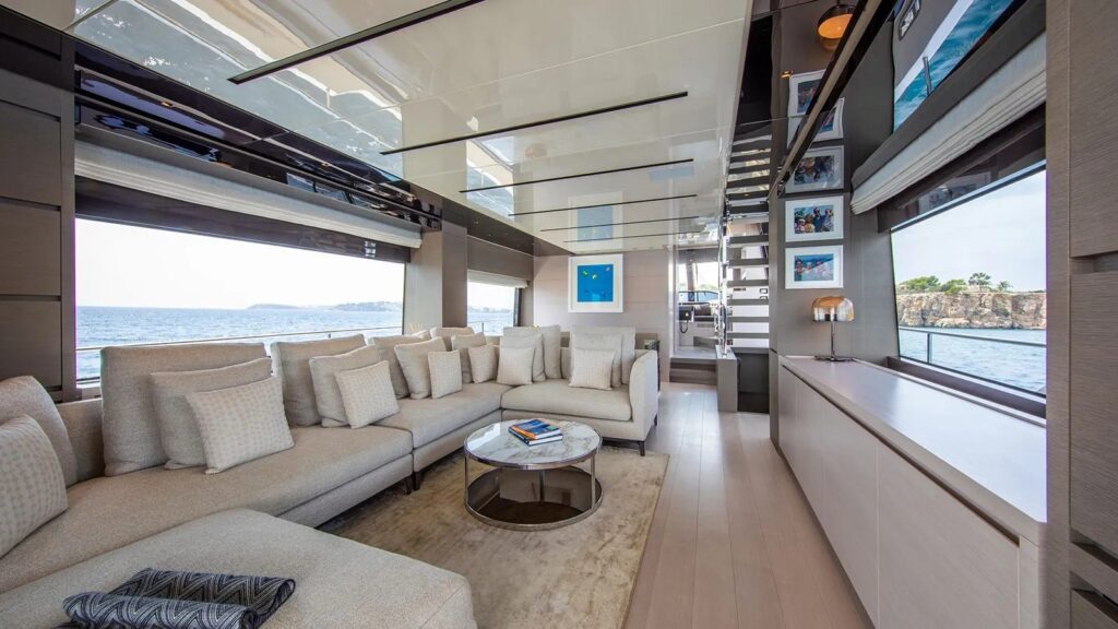 balance yacht charter salon tv up