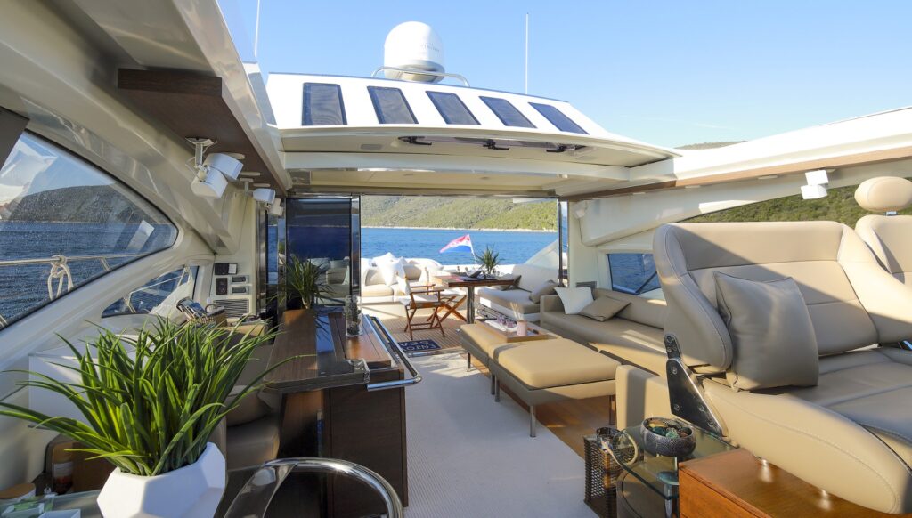 maoro yacht charter main deck with roof open