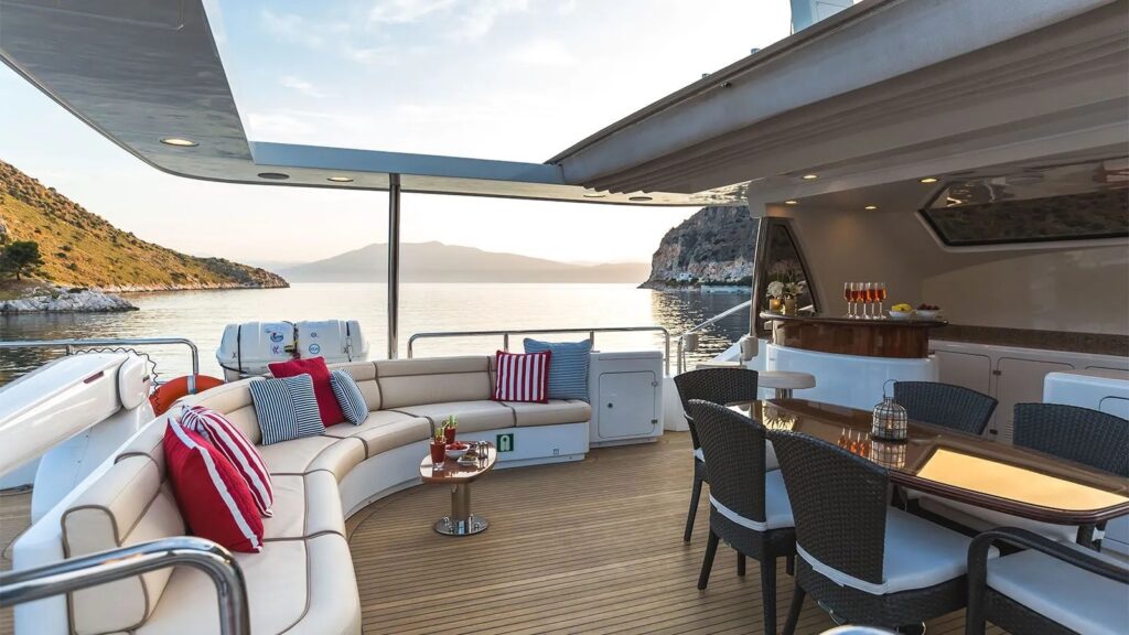 Rebecca V yacht charter sundeck lounge area and bar