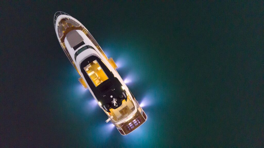 vivaldi yacht charter with lights on view from above