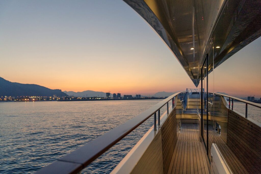 side deck and reflecting windows on vivaldi yacht charter
