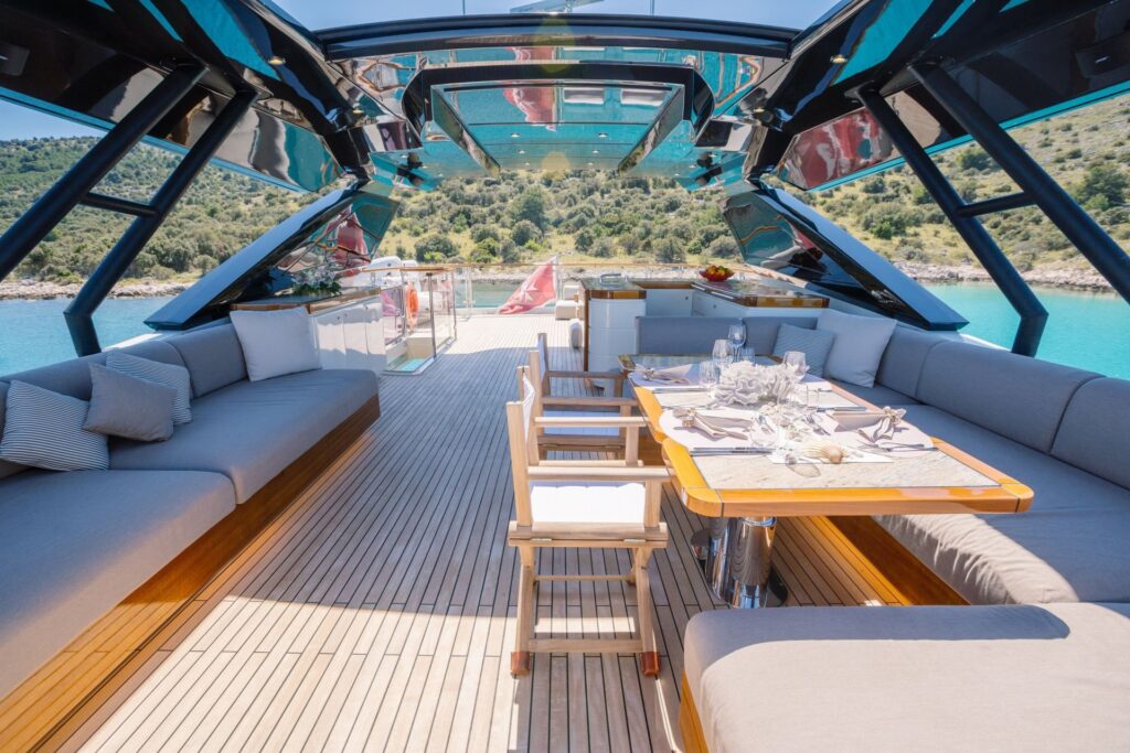vivaldi yacht charter sundeck area with a dining table