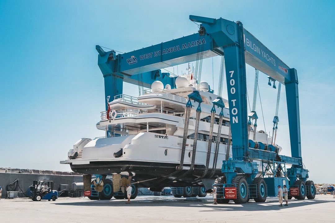 A superyacht refit means heavy machinery