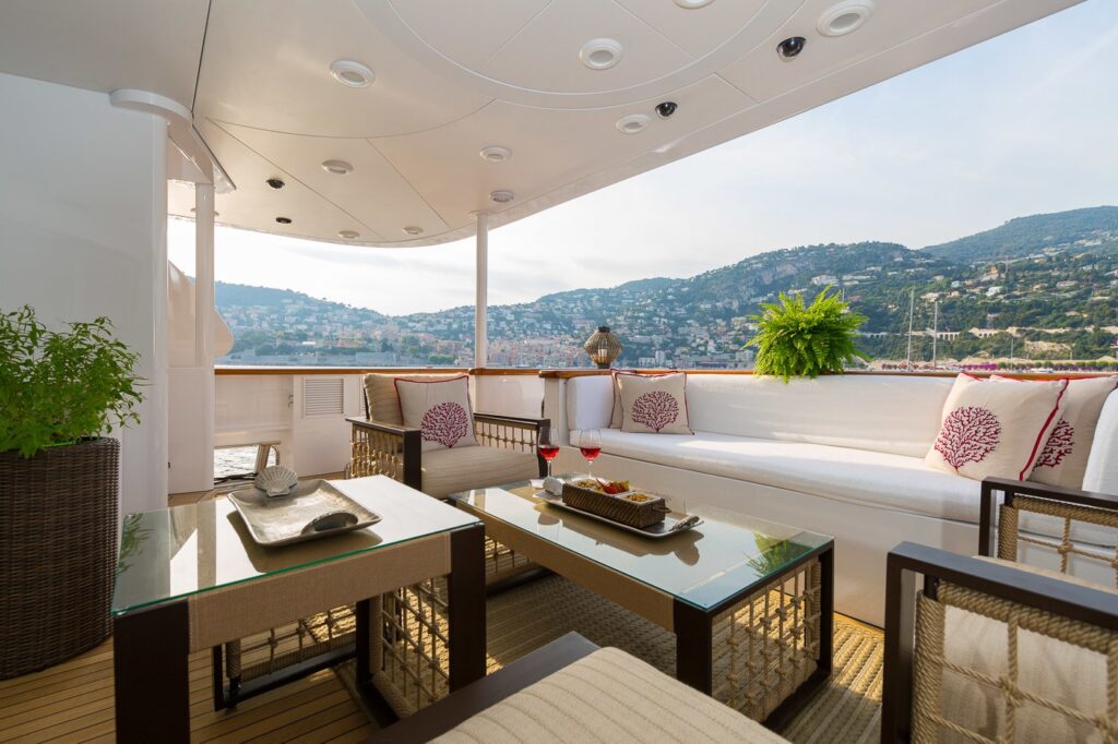 bina yacht main deck aft, coffee tables and sofa