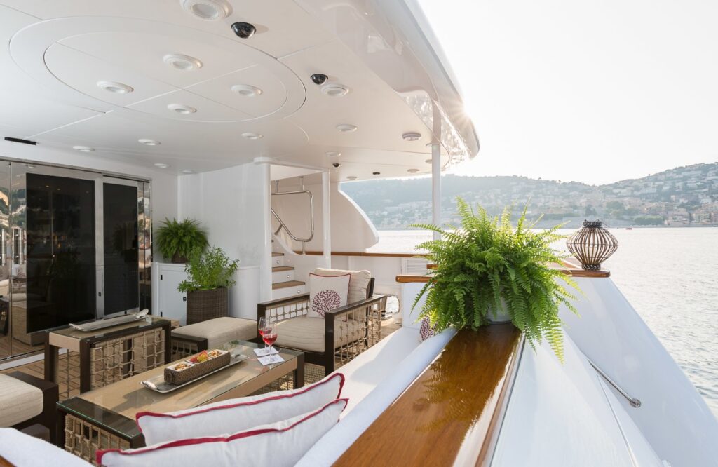 main deck aft on a yacht, sliding glass door