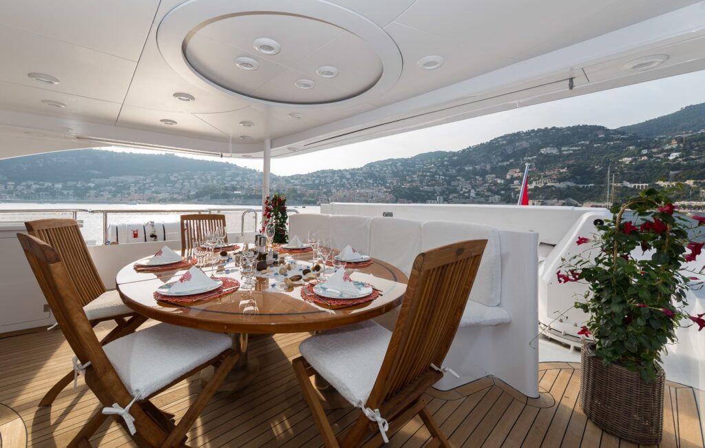 dining table on the yacht deck