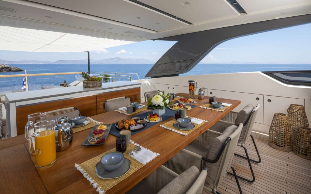 dining table on the yacht sundeck