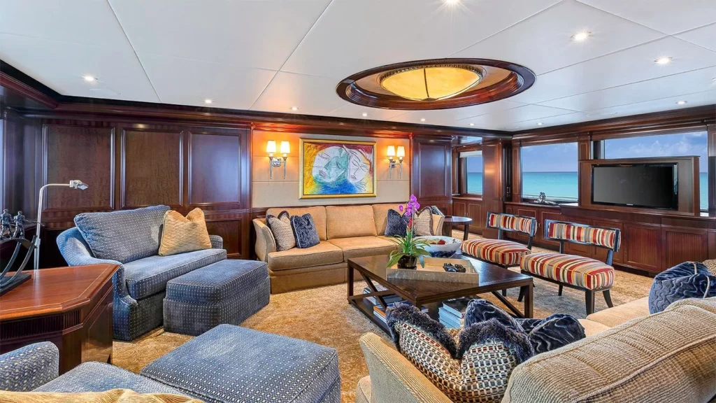 loon yacht charter main salon with a tv