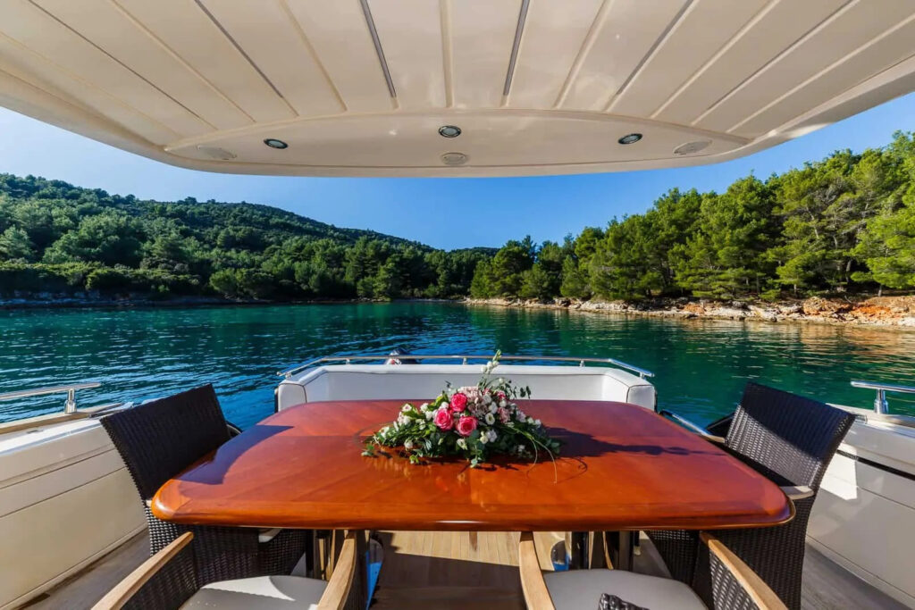 secret life yacht charter dining table