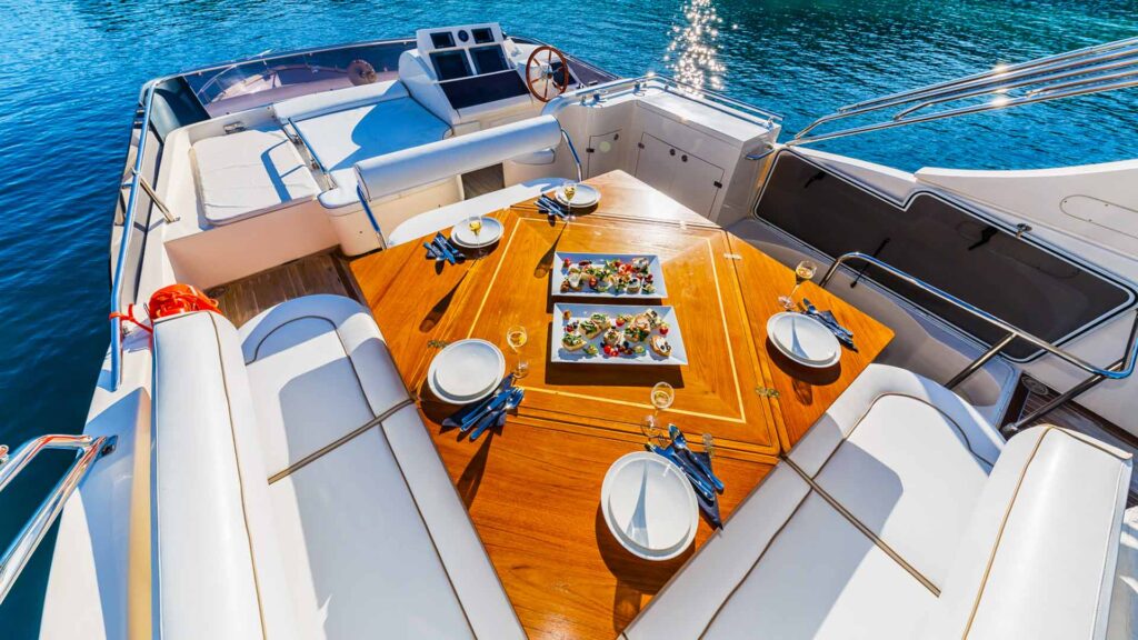 secret life yacht charter flybridge dining