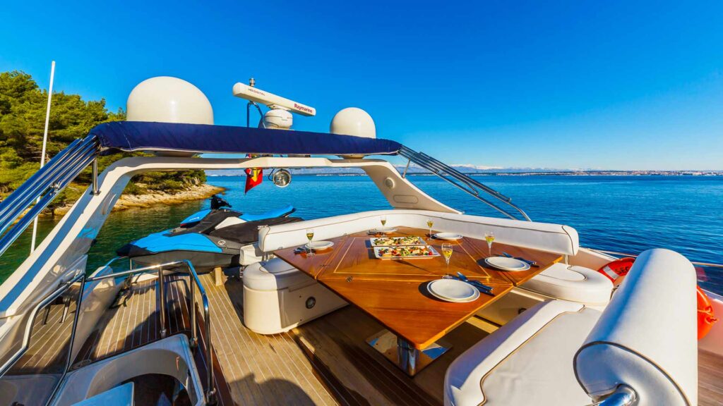 secret life yacht charter flybridge dining table