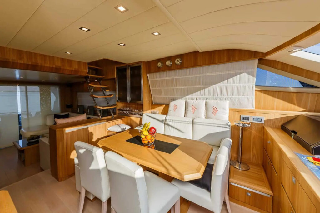 secret life yacht charter indoor dining