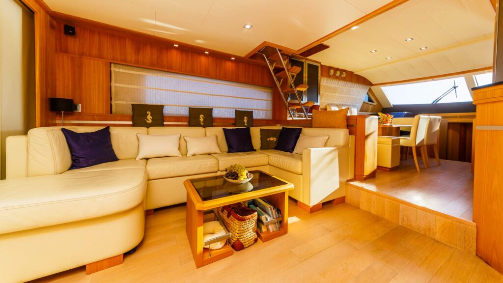 secret life yacht charter salon sofa