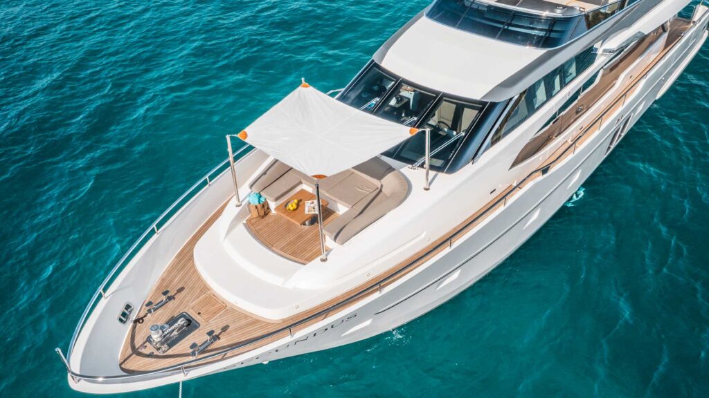 secundus yacht charter bow area view with a bimini cover