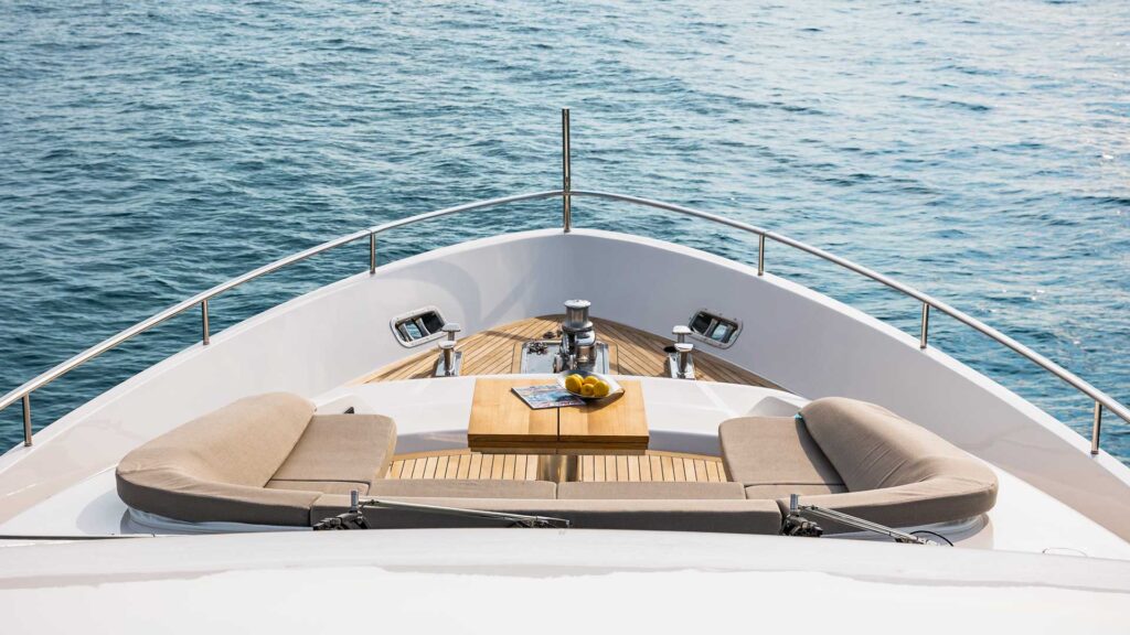 yacht front deck lounge with a coffee table